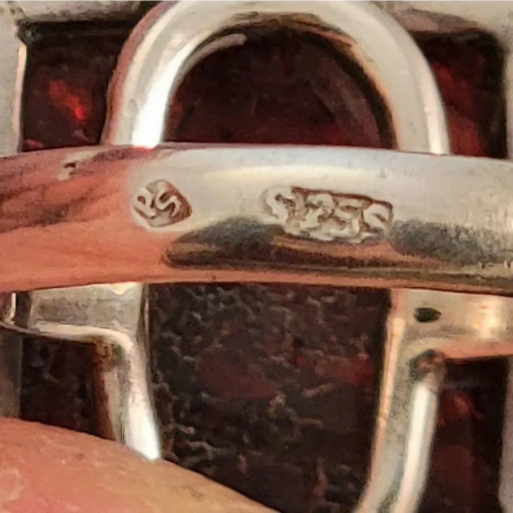 Vintage Sterling Baltic Amber Cab Rectangle Statement Ring Sz 6